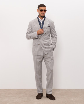 Brunello Cucinelli Gray striped wool and cashmere suit MV440LDPH8