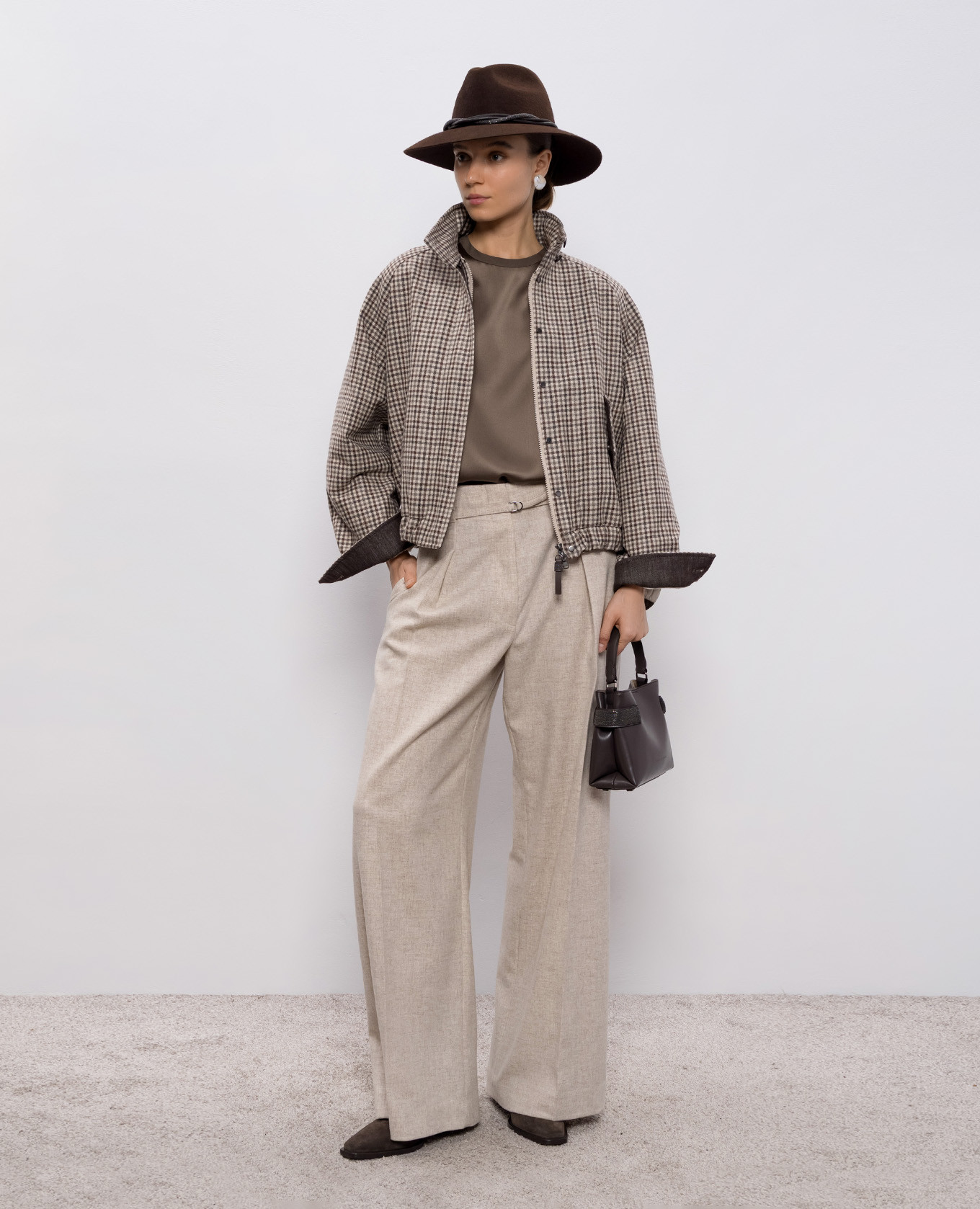 Brown silk top with shiny texture Brunello Cucinelli 2