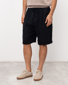 Brunello Cucinelli Blue linen shorts with lapels M243DU0020
