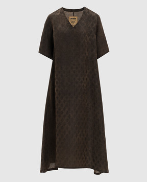 UMA WANG Brown Apostle dress with geometric pattern UP5002