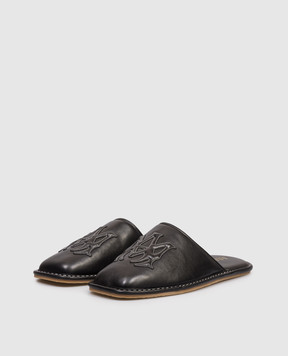 AMIRI Black leather slippers with logo patch AMCSCA1003