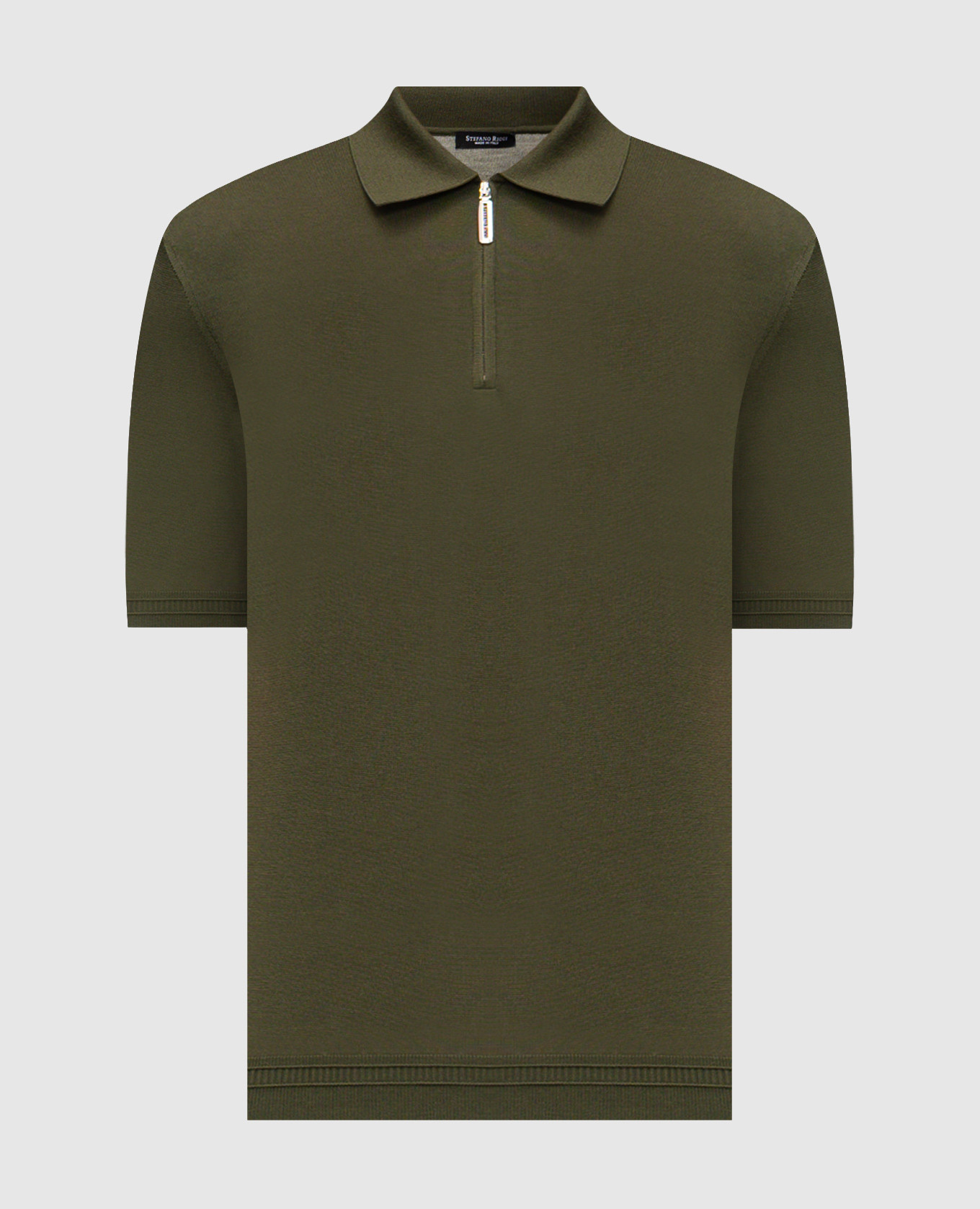 Green silk polo shirt with embroidered monogram logo