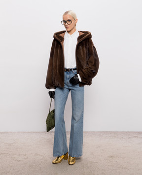 Rindi Brown reversible mink fur coat with hood 013VS026