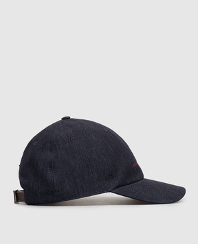 Brunello Cucinelli Blue linen cap with logo embroidery MH2489850