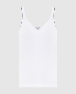 Brunello Cucinelli White T-shirt with a monil chain M0T18BA702