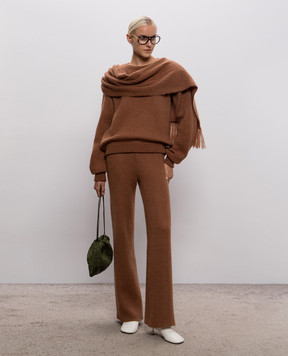 Rowen Rose Brown wool sweater with scarf RRK553V2