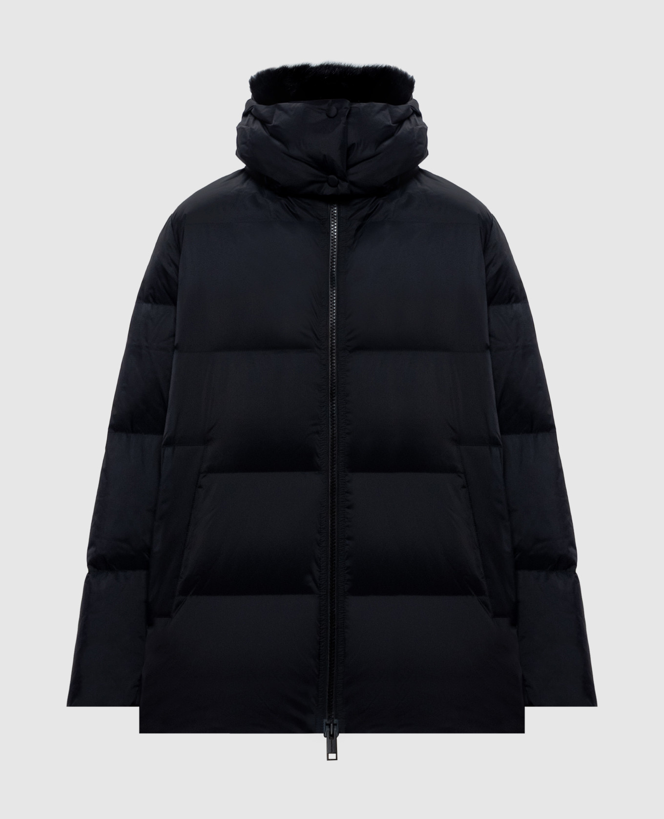Black down jacket with fox fur
