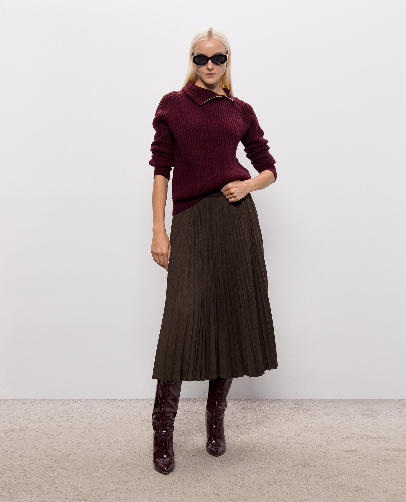 Burgundy wool and cashmere sweater with zipper Allude 2