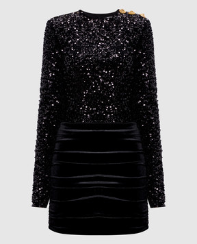 Balmain Black velour dress with sequins FF0R9372MH86