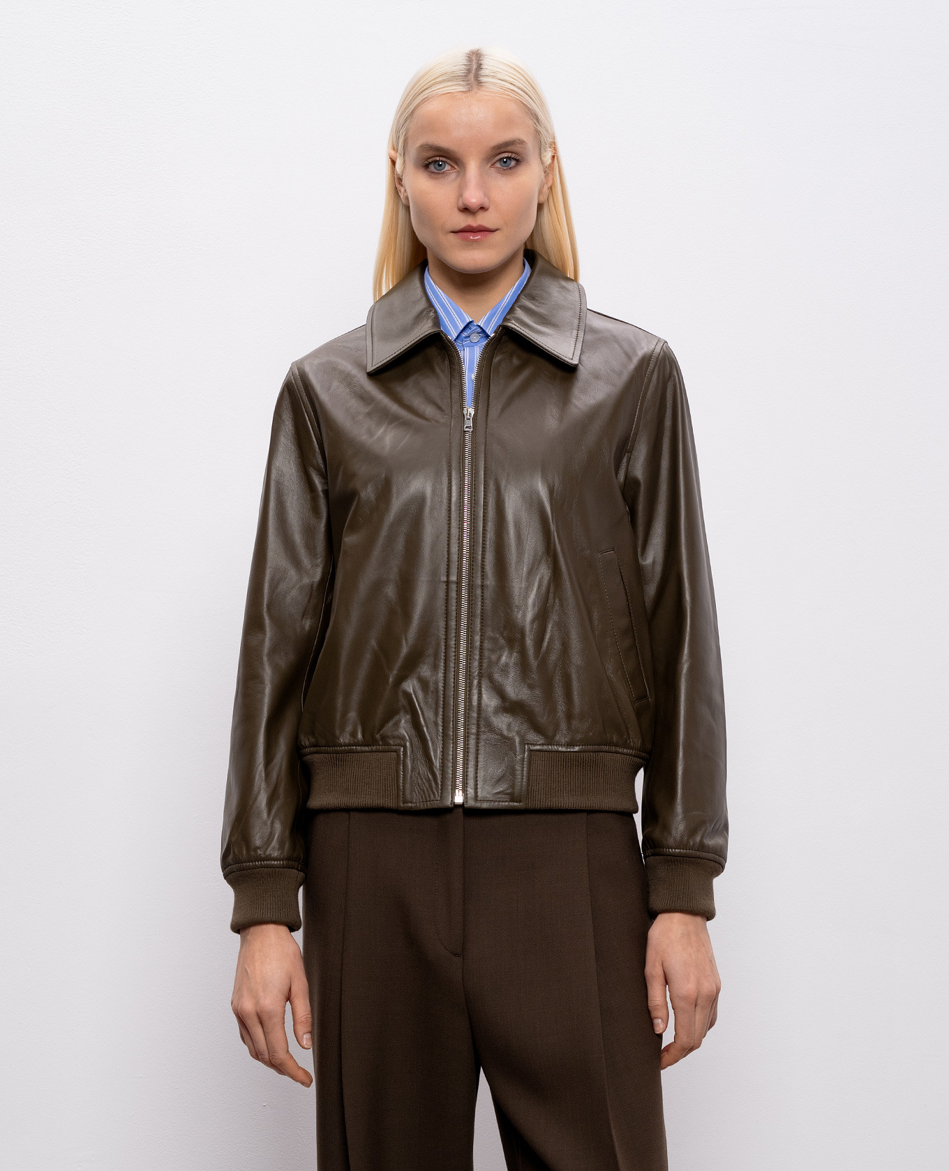 

Khaki leather jacket Yves Salomon