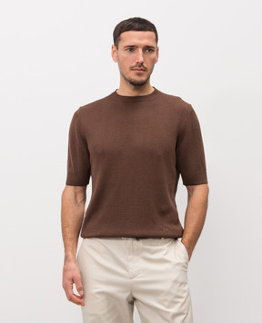 ISAIA Brown linen and silk T-shirt MG8362Y0508