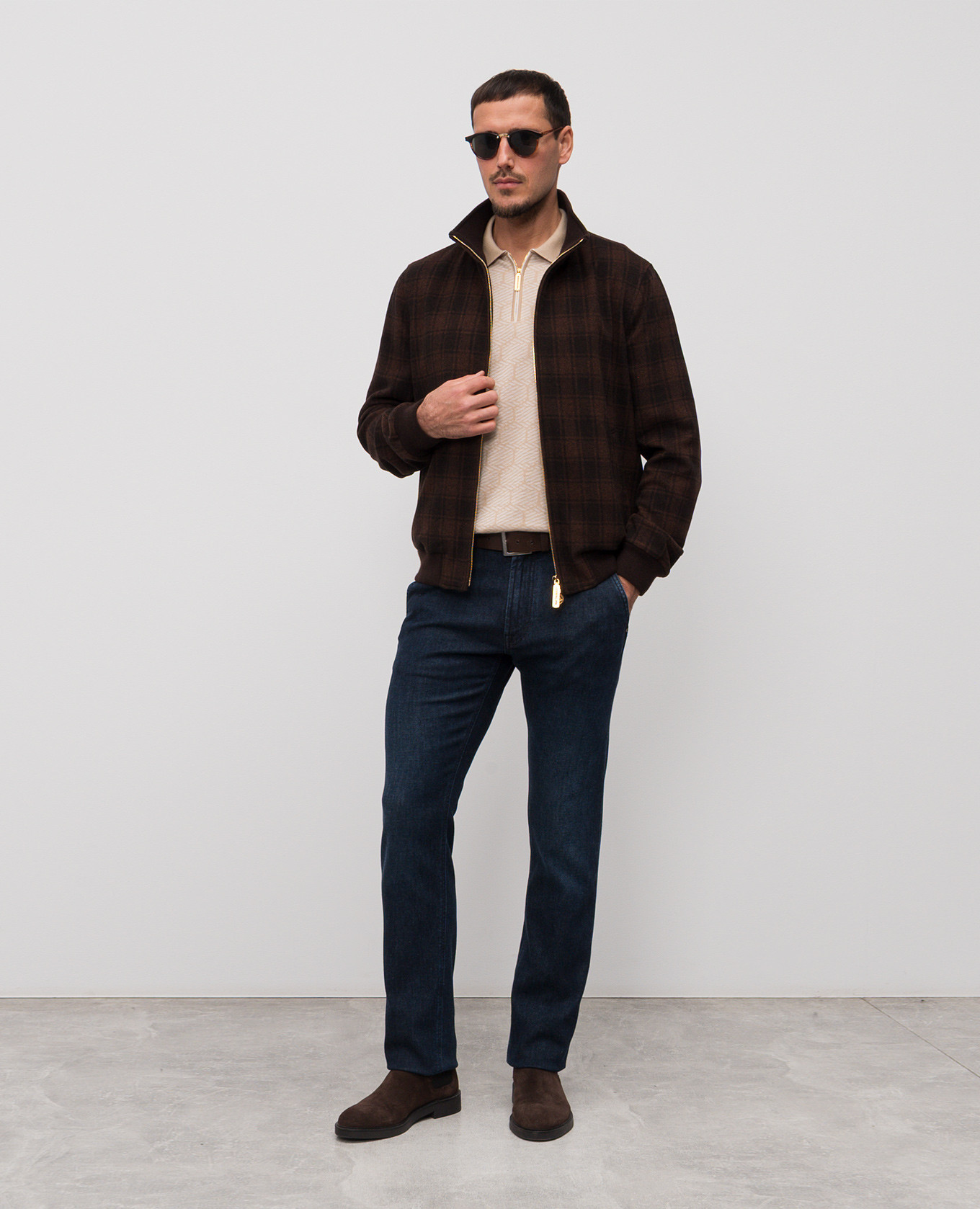 

Beige cashmere and silk patterned polo shirt Stefano Ricci