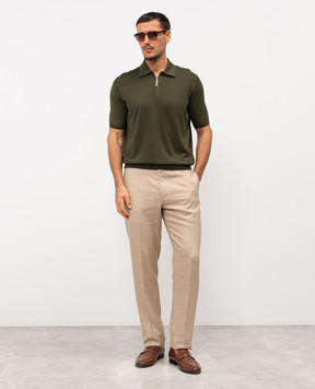 Stefano Ricci Green silk polo shirt with embroidered monogram logo K616215P31F26101