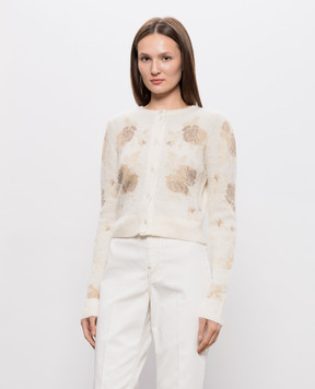 Twinset Ivory cardigan with floral pattern 262TT3340