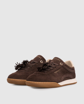 Twinset Brown suede sneakers with logo print 262TCP090
