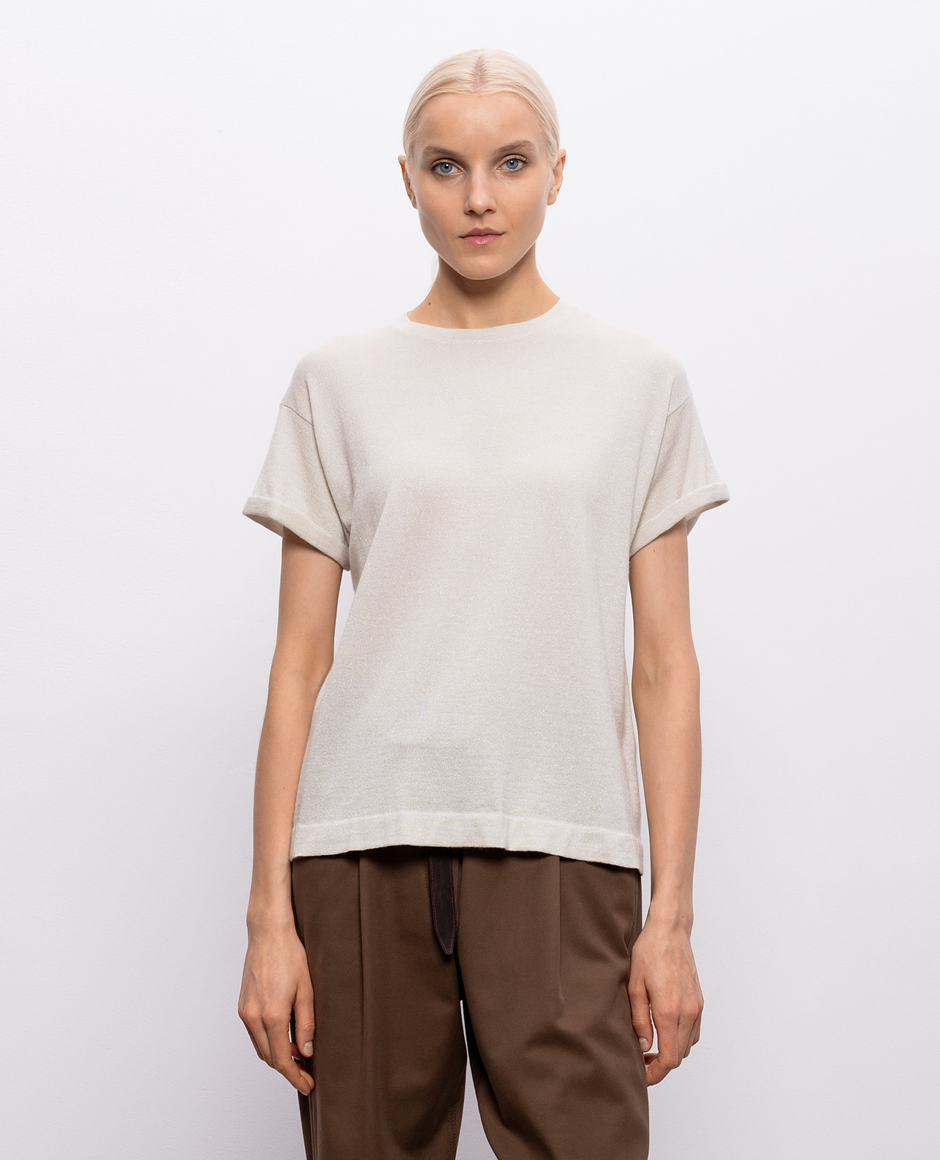 

Ivory cashmere and silk T-shirt Brunello Cucinelli, Beige
