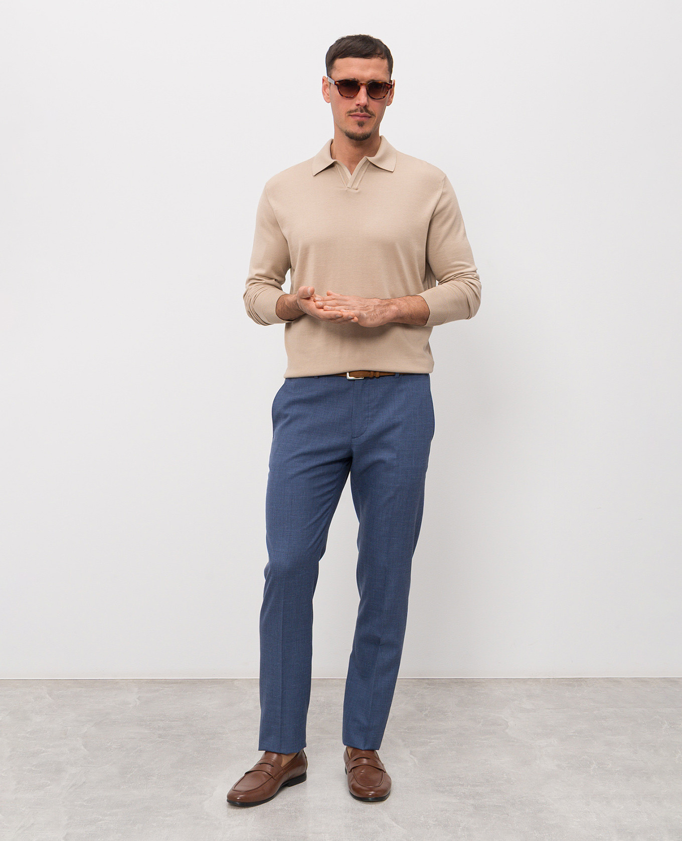 

Beige long-sleeved polo shirt with silk Stefano Ricci