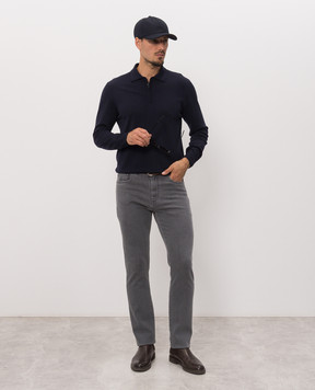 Canali Grey slim jeans with logo patch PX0102891719