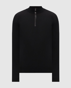 Stefano Ricci Black jumper with crocodile leather inserts K606426L12F26314