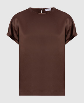Brunello Cucinelli Brown silk blouse with monil chain M0C59DE310