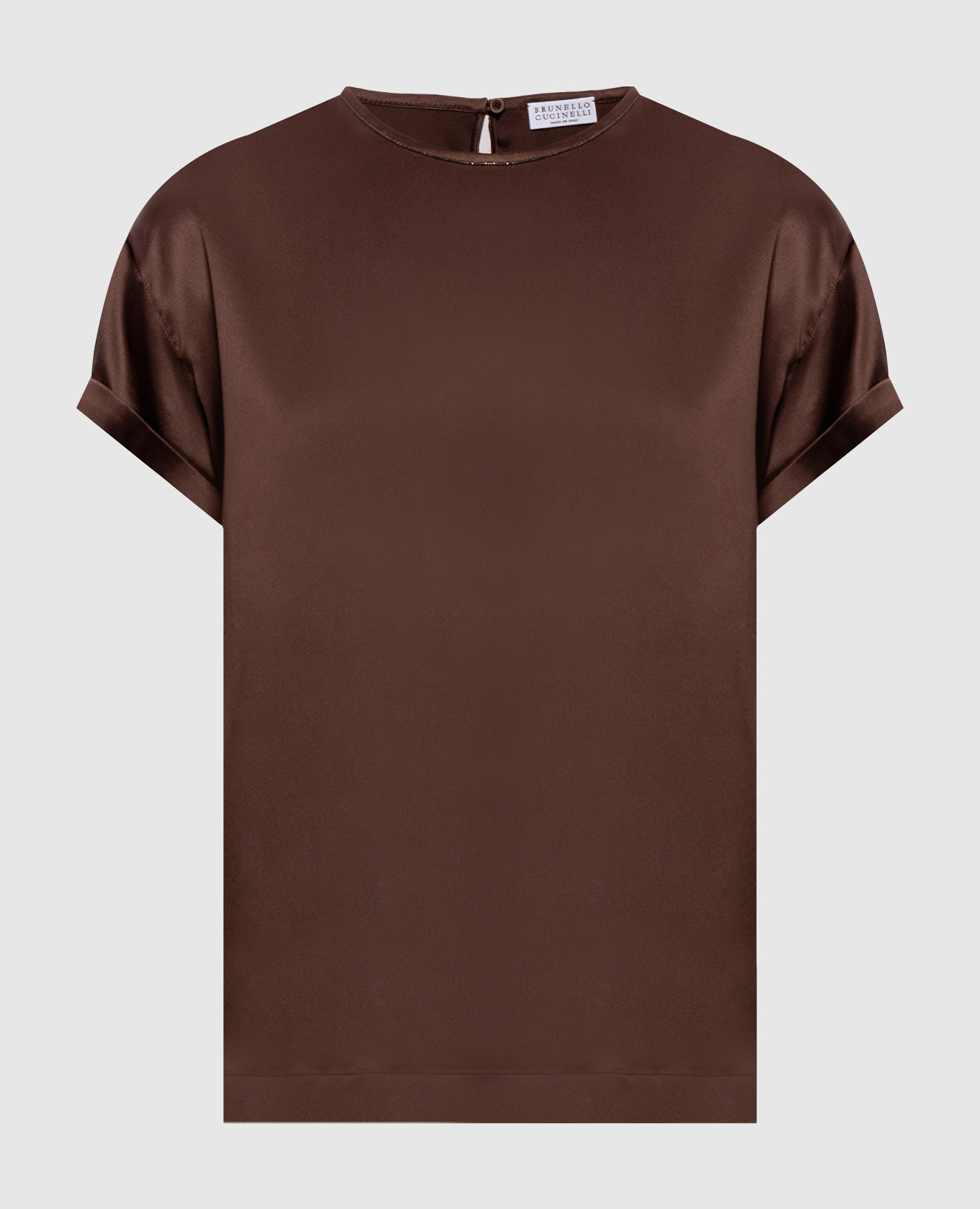 Brown silk blouse with monil chain