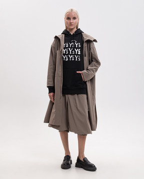 Y`S Yamamoto Black hoodie with monogram logo print YVT29669