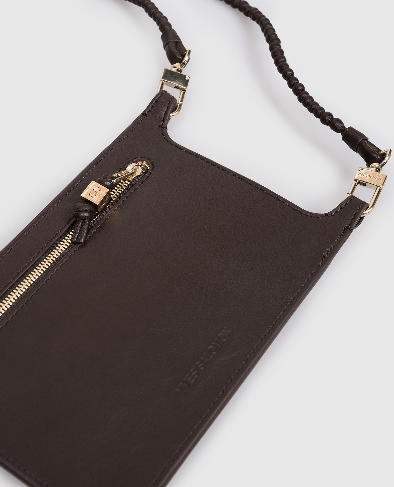 Brown leather phone case Yves Salomon 4