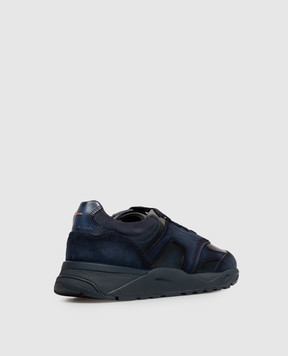 Santoni Blue leather sneakers with embossed logo MBIM22112NOTTKOH
