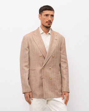Brunello Cucinelli Brown double-breasted jacket made of wool, silk and linen MZ4077BBDG