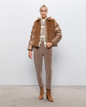 Peserico Brown down jacket with wool and silk S24132A3366