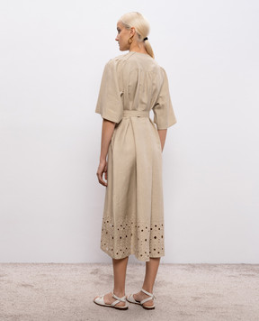 Yves Salomon Beige silk and linen midi dress 26EYR04525TSCL