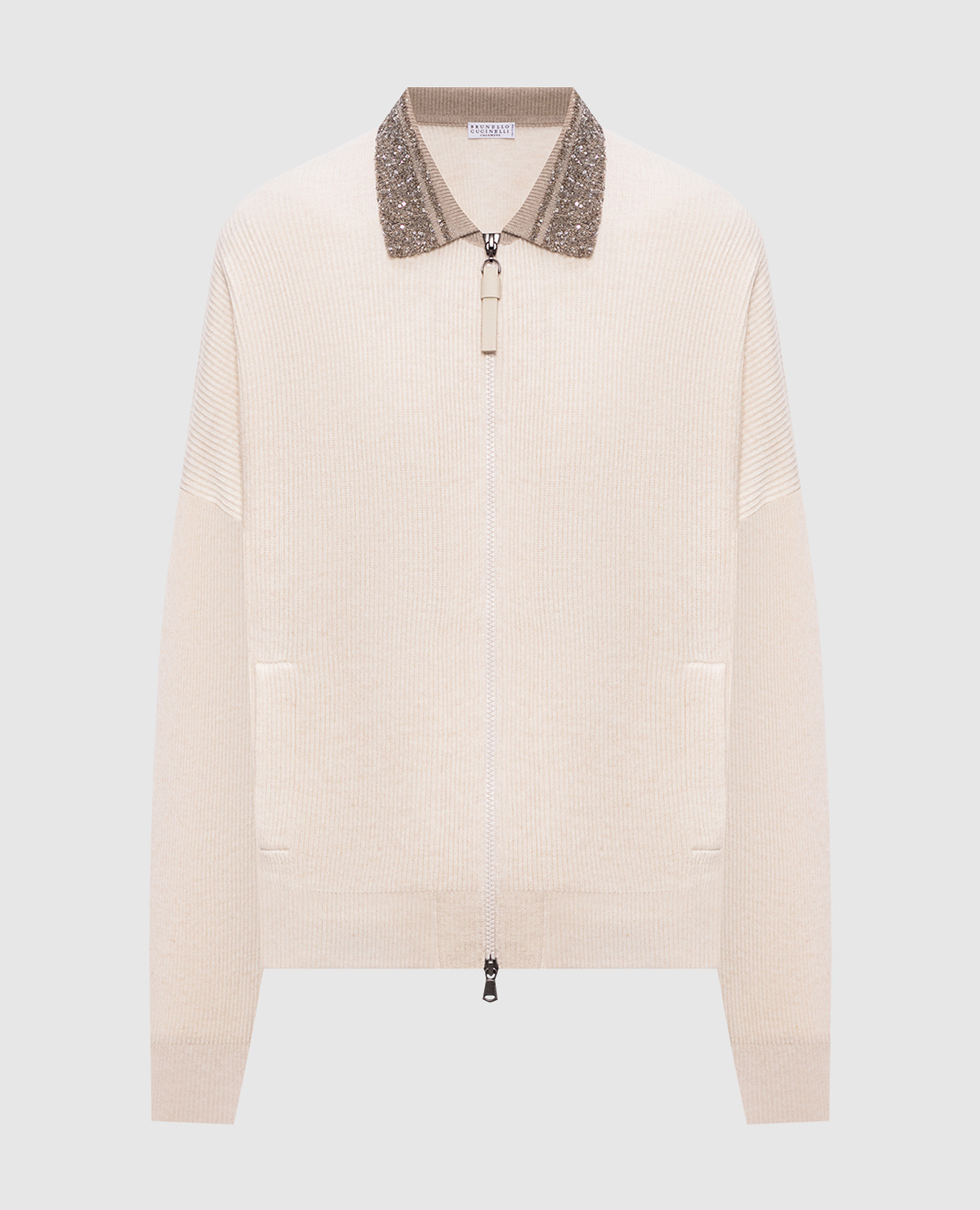 Beige cardigan made of wool, cashmere and silk