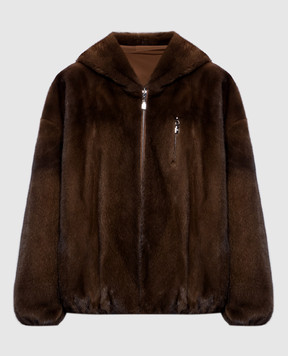 Rindi Brown reversible mink fur coat with hood 013VS026