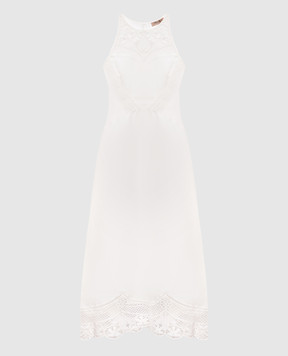 Twinset White linen midi dress with openwork inserts 261TT2241