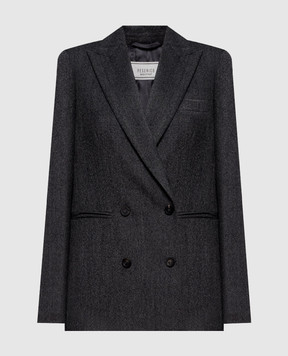 Peserico Gray double-breasted wool jacket with patch S0169902581