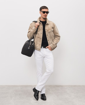 Tom Ford Beige denim jacket with logo patch DJI001DMC103