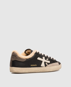 Premiata Steven black leather sneakers with fur STEVEND7603M