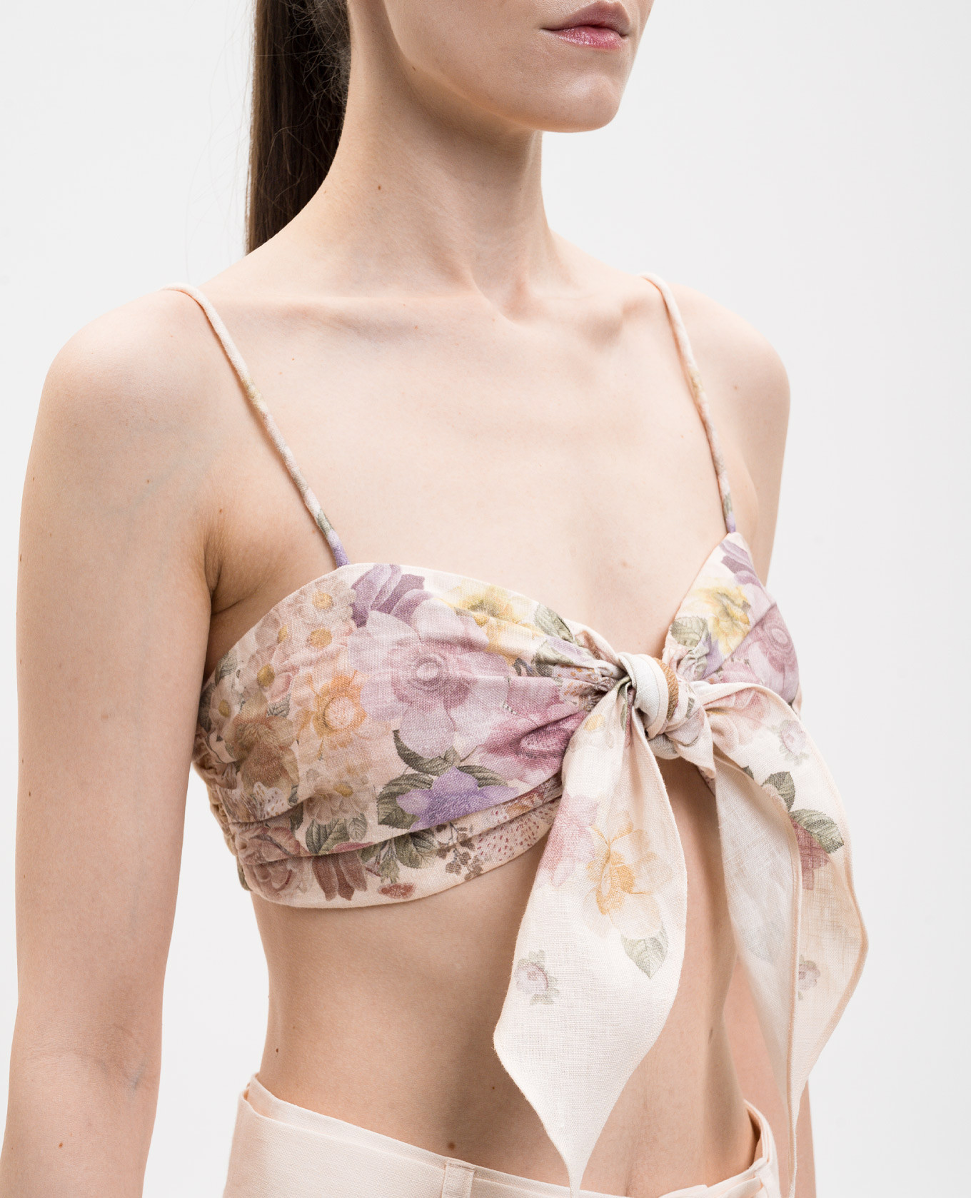 

Beige linen top with floral print Twinset