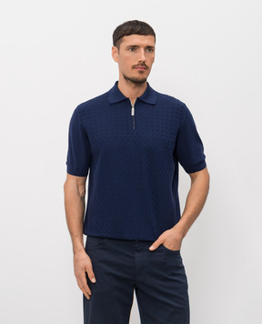 Stefano Ricci Blue polo shirt with woven pattern K212039P31F26195