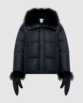 Yves Salomon Grey wool and silk down jacket with fox fur 25WYV09066WO2W