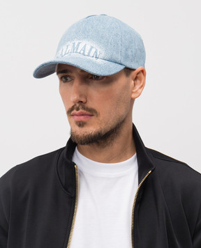 Balmain Blue denim cap with logo GH1XA562DG11