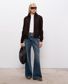 Babe Pay Pls Brown suede jacket with braiding 2402BOTBOTTEGA
