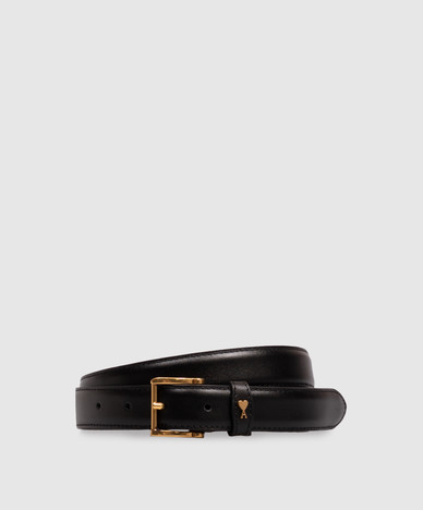 Black leather belt Paris with emblem