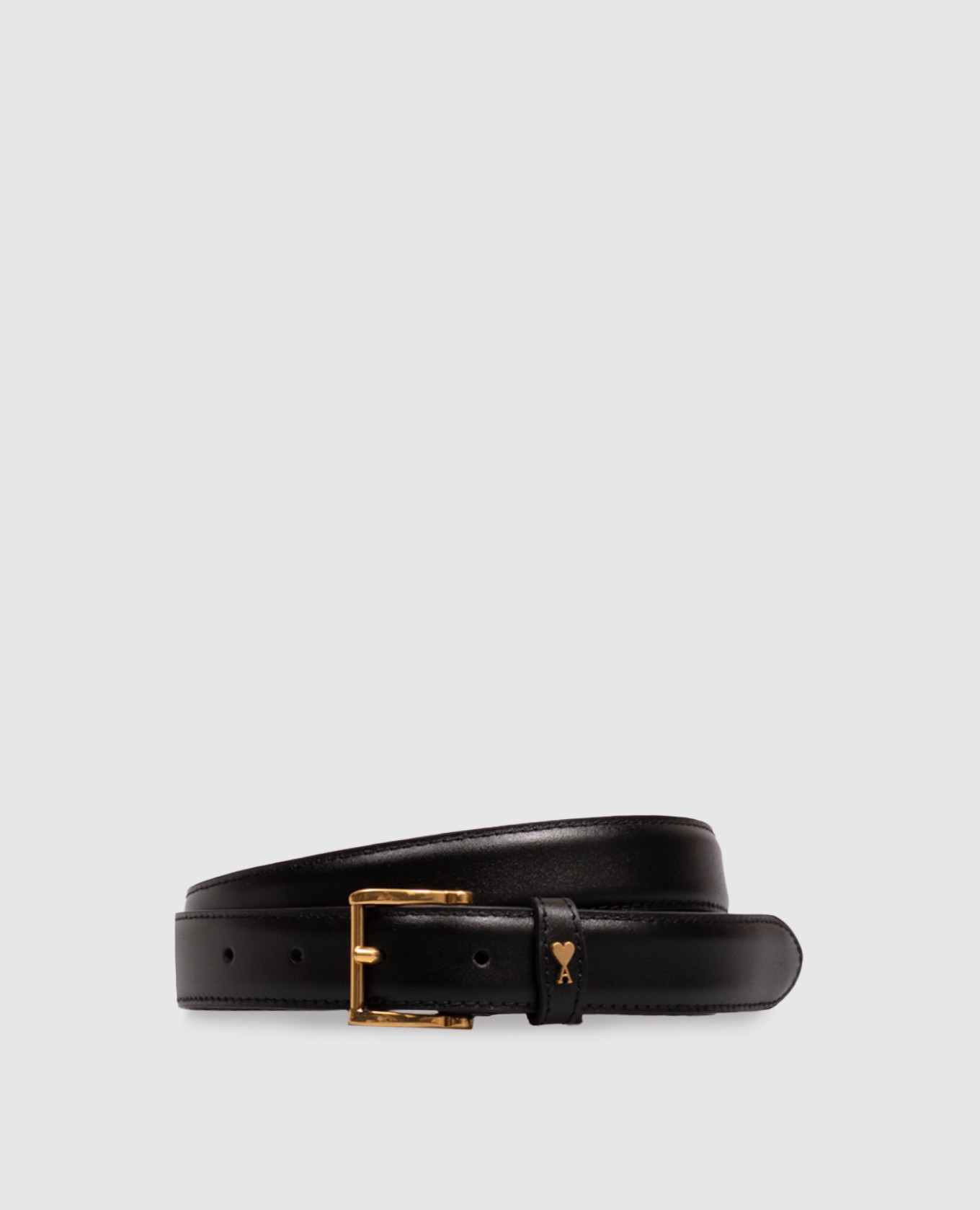 Black leather belt Paris with emblem