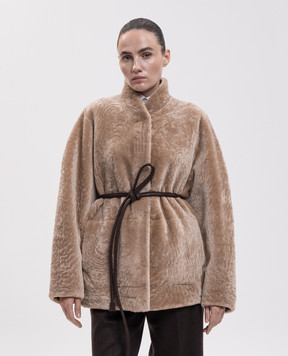Babe Pay Pls Beige sheepskin coat with belt 2328ASTRAGAN