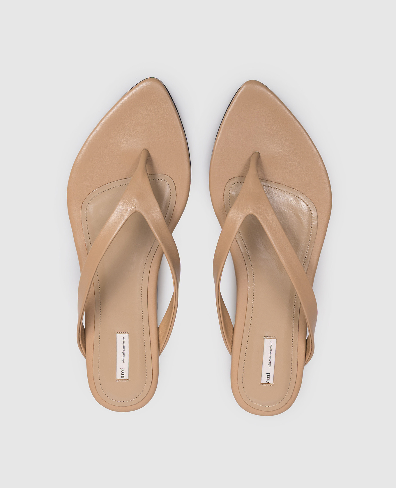 Beige leather flip-flops Ami Paris 4
