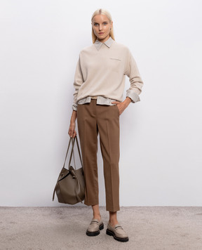 Peserico Beige striped silk blouse A06338D08362