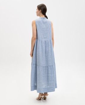 Peserico Blue linen dress with ruffles S0209902600