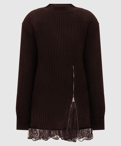 Brown wool dress with lace