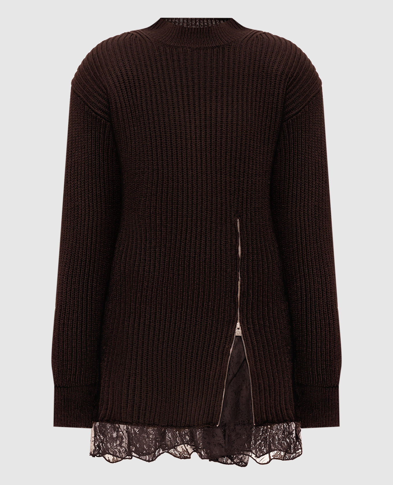 Brown wool dress with lace